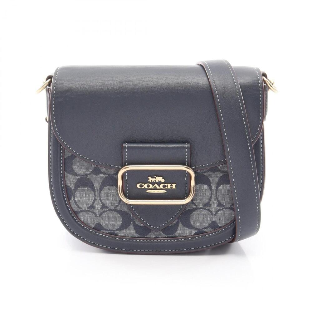 Coach Morgan Saddle Bag Signature Shoulder Handbag Leather Canvas Women's Nav...